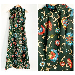 Vintage Boho  Colourful Madarin Collar Sleeveless Maxi Dress